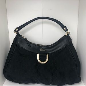 Gucci Black Canvas Large D Ring Hobo Shoulder Bag